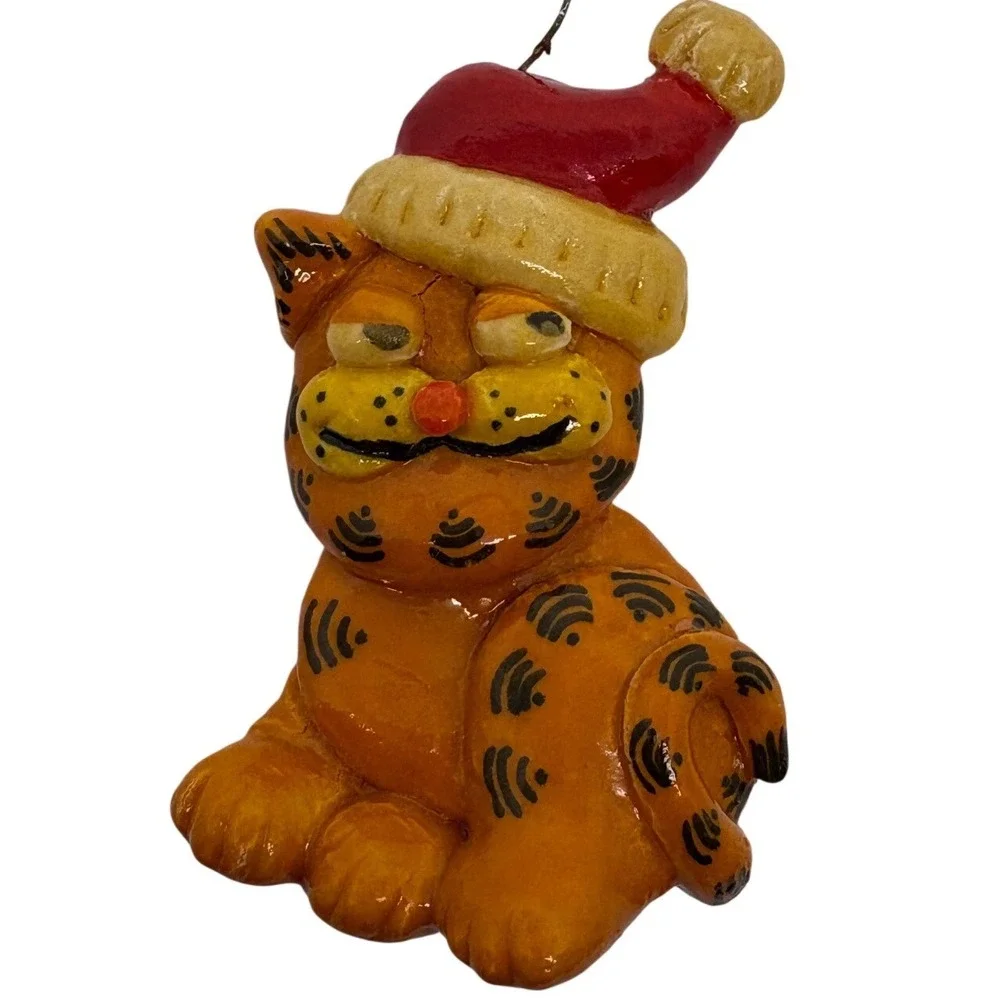 Vintage 1982 Garfield Cat Christmas Ornament Santa Hat Signed Jean 82‎ Retro 3